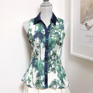 Forever 21 Palm Tree Sleeveless Peplum Blouse